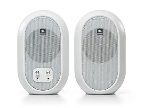 JBL 104-BT Professional 1 Series con Bluetooth, Monitores de referencia de escritorio compactos, blanco, vendidos como pares, (JBL104-BT-WH)