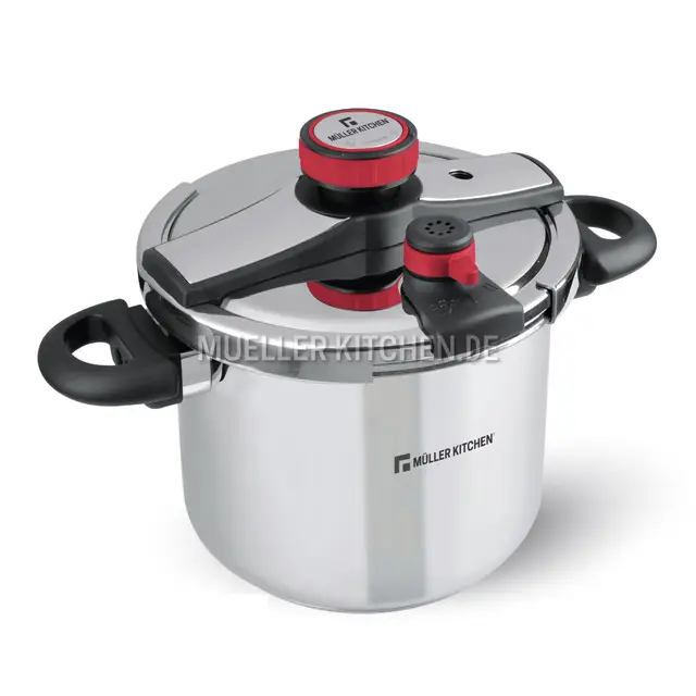 Muller Kitchen Olla a Presión rápida (INOX, Base de inducción, Dos configuraciones de presión, válvula de liberación rápida de presión, fácil apertura) (6L)