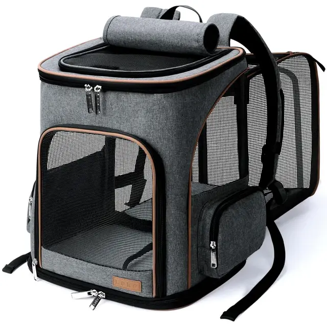 Lekesky Transportin Gato Mochilas para Gatos y Perro Bolsa para Mascotas Expandible Mochila Gato para Automóvil/Avión (Gris, M)