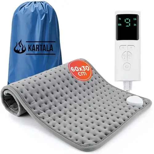 Super Pack Manta Térmica Lumbar Kartala 30×60 cm con Bolsa | Manta Eléctrica para Cuello, Espalda y Zona Lumbar | 9 Temperaturas, 4 Temporizadores | Lavable y Portátil