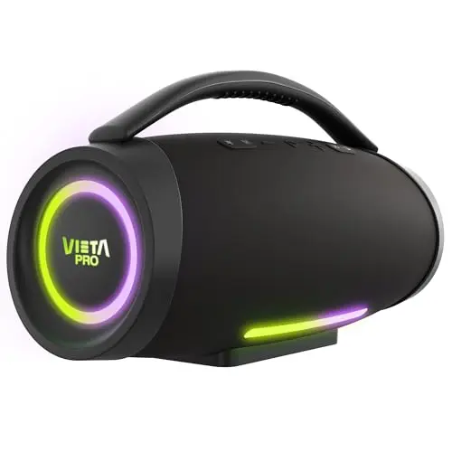Vieta Pro Altavoz Bluetooth Potente de 150W Resistente al Agua, Batería 15h, Micrófono Integrado. Altavoz Grande Portátil Autoamplificado TWS, Aux-In, USB-C y Luces LED. Speaker Portátil Thunder 2