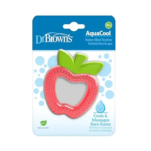 Dr. Brown’s Mordedor de Frío para Bebé 3M+ AquaCool Manzana – Mordedor Refrigerante Lleno de Agua Purificada y con Texturas para un Alivio Extrafrío de la Dentición – Sin BPA