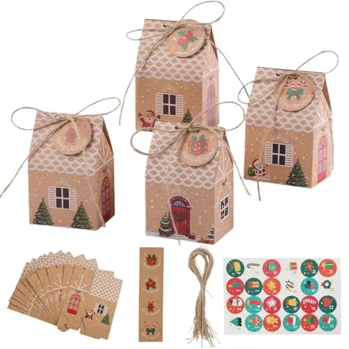 Calendario De Adviento DIY 2025, 24 Casitas Plegables De Papel Marrón Con Pegatinas De Números Y Cordón Para Crear Sorpresas Navideñas Únicas Cada Día De Diciembre,calendario Adviento Casitas