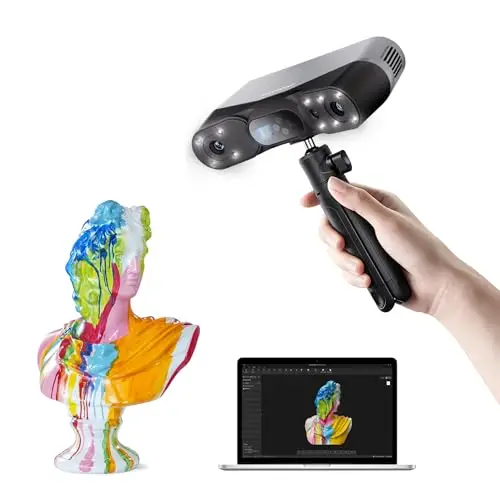 Revopoint Escáner 3D POP 4, láser azul con precisión de 0,03 mm, hasta 105 fps, segmentación por IA y modelado 3DGS, 5 modos de escaneo, seguimiento antivibración, escaneo en exteriores, Estándar