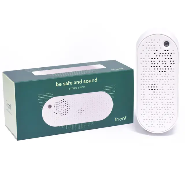 frient Smart Siren | Alarma de Seguridad Inteligente | Protección contra robos | Batería de Emergencia | Extensor de Alcance para Zigbee | Funciona con SmartThings, Home Assistant y Homey