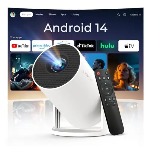 Mini Proyector con WiFi y Bluetooth Integrado, Android 14, Soporte 4K, Proyector Portátil, Rotación de 180°, Actualización HY300pro+, para Uso Doméstico y Exterior LYNCAST OptiBarrel 500