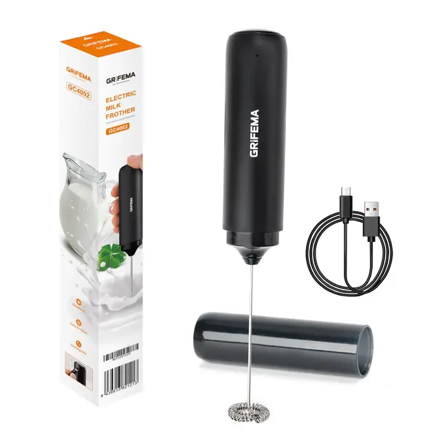 GRIFEMA Espumador de Leche USB Recargable Batidor de Leche Espuma electrico, 13000 RPM, Ergonómico, Fácil De Limpiar, Mini Batidor Leche Espuma para Cappuccino, Café Bulletproof, Matcha