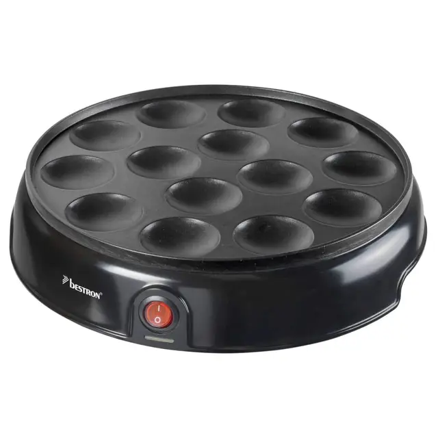 Bestron Poffertjes Maker in Retro Design, Mini Pancake Maker, con revestimiento antiadherente, Sweet Dreams, 800 W, Color: Negro