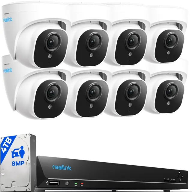 Reolink 16CH 4K PoE Kit Camaras de Vigilancia, 8X 8MP Detección de Personas/Vehículos Cámaras IP de Seguridad Exterior, H.265 4K NVR con 4TB HDD, Visión Nocturna, Grabación 24/7, RLK16-800D8