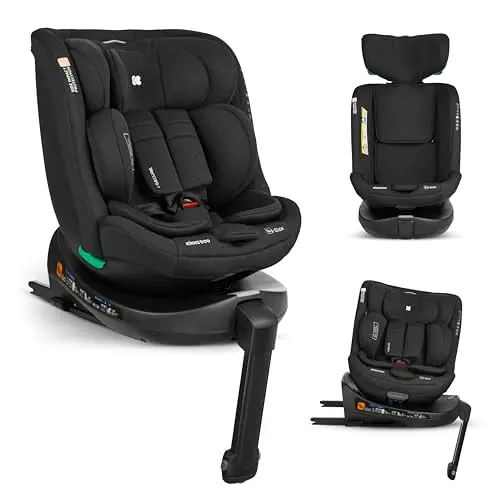 KikkaBoo Silla Coche Bebe Grupo 0 1 2 3 ISOFIX (0-36 kg) i-SECURE, Giratoria 360°, Reclinable, Protección SPS i-Size, Lateral, Arnés de 5 Puntos, 12 Posiciones Reposacabezas, Negro