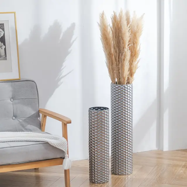 Sziqiqi Jarron de Suelo Alto Plateado: 70/55 cm Jarron Alto Suelo para Suelo Set of 2 para Hierba de Pampas Artificial - Jarrones Grandes para Suelo para Decoración de Salón Interior Pasillo Chimenea