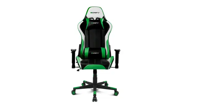 DRIFT GAMING DR175 - Silla Gaming Profesional, polipiel, reposabrazos ajustables 2D, pistón clase 4, giratoria, mecanismo de mariposa, cojín lumbar y cervical, color negro/blanco/verde