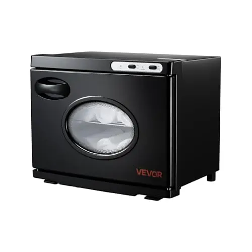 VEVOR Calentador de Toallas de 23 L, Esterilizador Secador para 36 Toallas, con Ventana Transparente, Clip y Rejillas, Versátil para SPA, Barbería, Manicura, Masajes, Salón de Belleza, Negro
