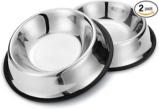 Nobleza Cuenco Acero Inoxidable Antideslizante para Perros Pack 2