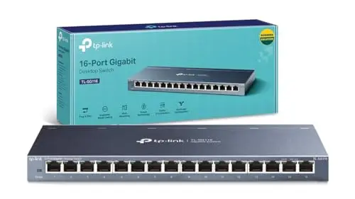 TP-Link TL-SG116 Gigabit Ethernet de 16 Puertos (Conmutador no Gestionado, Plug and Play, Metal, Escritorio, Montaje en Bastidor, sin Ventilador, Vida ÚTI Limitada)
