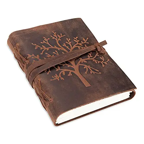 moonster® Cuaderno de Cuero Árbol de la Vida – Diario de Escritura Hecho a Mano – Bloc de Notas para Hombre y Mujer - Papel Blanco Liso 20x15 cm - Diario de Cuero