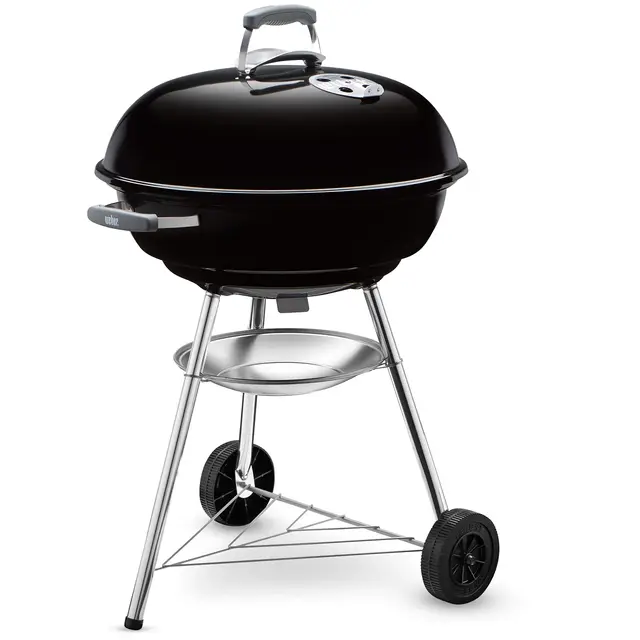 Weber Compact Kettle Barbacoa de carbón, superficie de la parrilla de Ø 57 cm, barbacoa con tapa y cuba esmaltadas en porcelana, soporte de tres patas y ruedas, rejilla cromada - Negro (1321004)