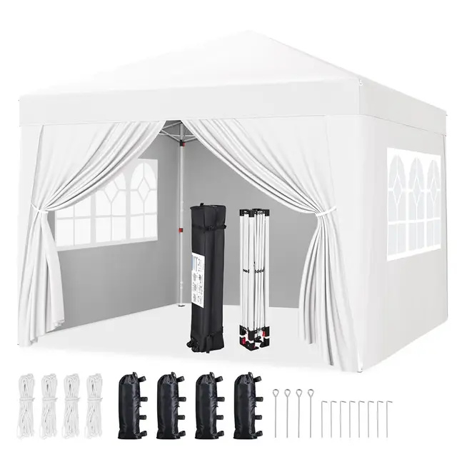 Yaheetech Carpa Plegable 3x3 Cenador Exteriores Pergolas de Jardin con 4 Paredes Laterales, Ajustable Altura,con Bolsa con Ruedas para Camping, Fiestas Blanco
