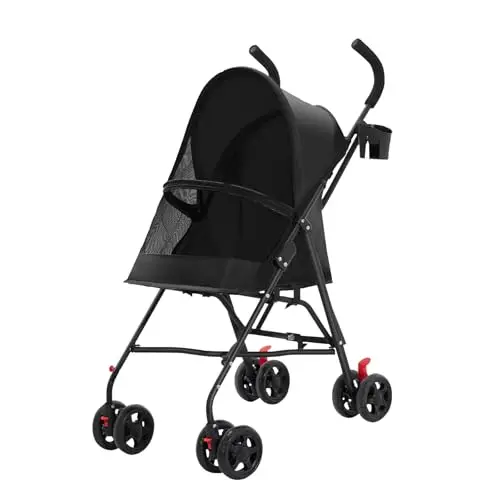 Cochecito para perros con 4 ruedas, ligero y plegable, carrito portátil para gatos, carrito para perros pequeños y miniatura, con portavasos, 97 x 45 x 55 cm, negro