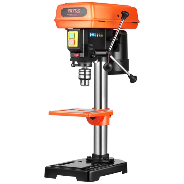 VEVOR Taladro de Banco de 203,2 mm, Motor de Inducción de 750 W, Velocidad Ajustable de 500/890/1400/1900/2500 RPM, Mesa de Trabajo Inclinable de 0 a 45°, Luz de Trabajo LED para Madera y Metal