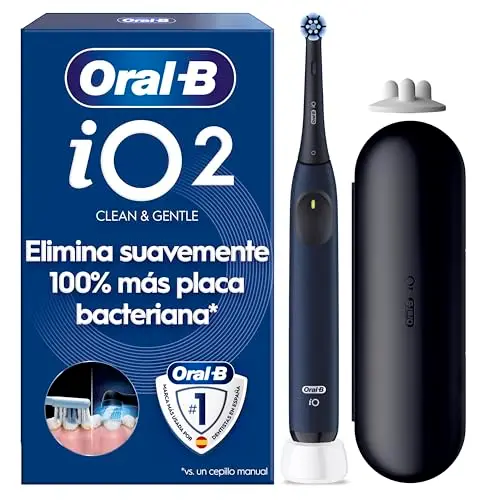 Oral-B iO 2 Cepillo de Dientes Eléctrico Azul Mar, 1 Cabezal, 1 Estuche De Viaje, 3 Modos De Cepillado, Sensor De Presión y Temporizador, Diseñado por Braun, Edición Limitada