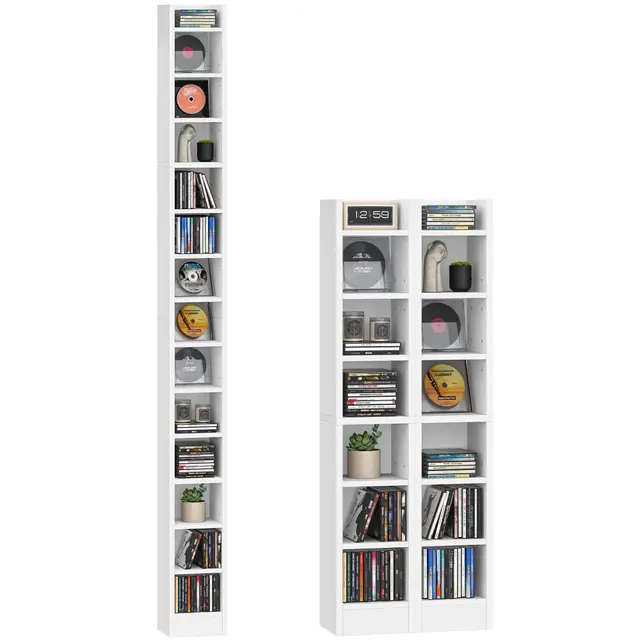 Hzuaneri Estanterías para CD o DVD Soportes, 14 Compartimientos, para 272 CDs, Estante Ajustable para Salón, Oficina, 17 x 20 x 213 cm, Blanco CR21403XV1