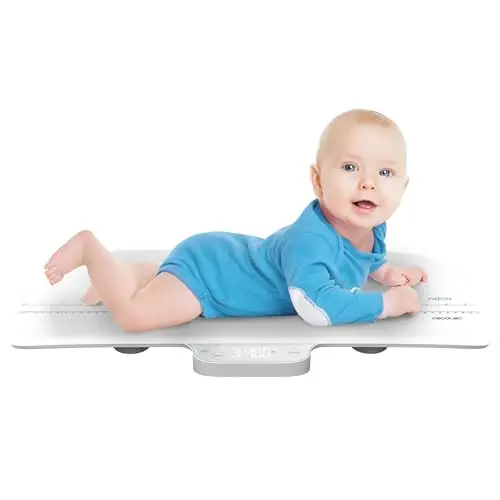 Cecotec Báscula Bebé Digital Nana BabyCare SmartWeight. Pantalla LED, Superficie de Soporte de 60x25 cm, Capacidad de Medición de 50 g a 40 kg, Multifunción, Apagado Automático