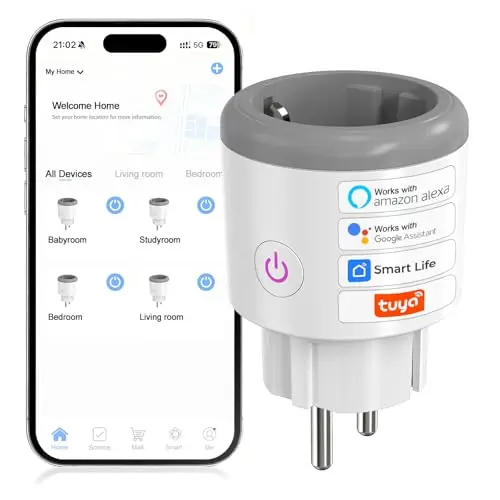 Enchufe Inteligente WiFi 16A con Monitor de Energía Control Remoto por Tuya&Smart Life APP/Voz Enchufes Inteligentes Bluetooth Compatible con Alexa y Google Home 2,4 GHz (1, blanco roto)