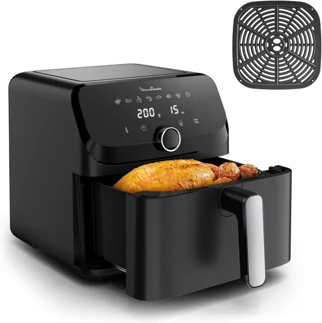 Moulinex Easy Fry Mega, Freidora de aire XL 7,5 L, 8 Programas automáticos, Diseño Compacto, Cocina hasta 8 raciones, Ahorro de energía y tiempo, Piezas aptas lavavajillas, EZ8558F0