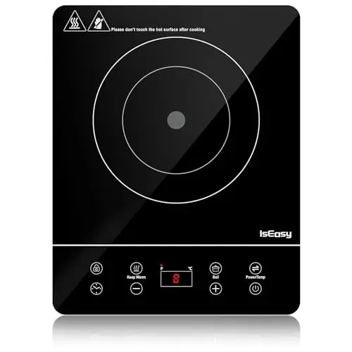 Placa de inducción portátil, IsEasy placa de inducción, 2100 W, 9 niveles de potencia, 9 ajustes de temperatura, Temporizador 8 Horas, Bloqueo infantil
