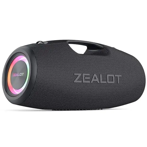 Zealot Altavoz Bluetooth Grande 120W con Luz LED, Altavoz Exterior Inalámbrico, Autonomía de 40 Horas, Bluetooth 5.2 y IPX6 Impermeable, Sonido Estéreo para Fiesta, Entrada USB/AUX/TF