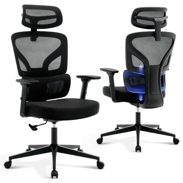 Zstar Silla De Oficina Ergonómica De Respaldo Alto - Malla Transpirable - Soporte Lumbar y Reposacabezas Ajustables,Giratoria 360° con Ruedas - Apta para Oficina, Hogar y Gaming