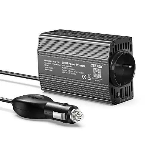BESTEK Inversor De Corriente 300W para Coche, Transformador 12v a 220v, Inversor con 1 Toma Enchufe Y 2 Puertos USB (5V / 2.4A) para Phone Pad Y Tableta(Negro)