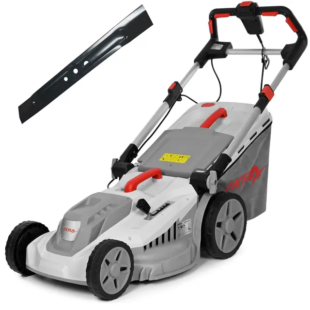 IKRA cortacésped eléctrico IERM 2043 T, 2000W, Altura de Corte 30-75mm, Anchura de Corte 43cm, Incl. Cuchilla de Repuesto & Kit de Mulching