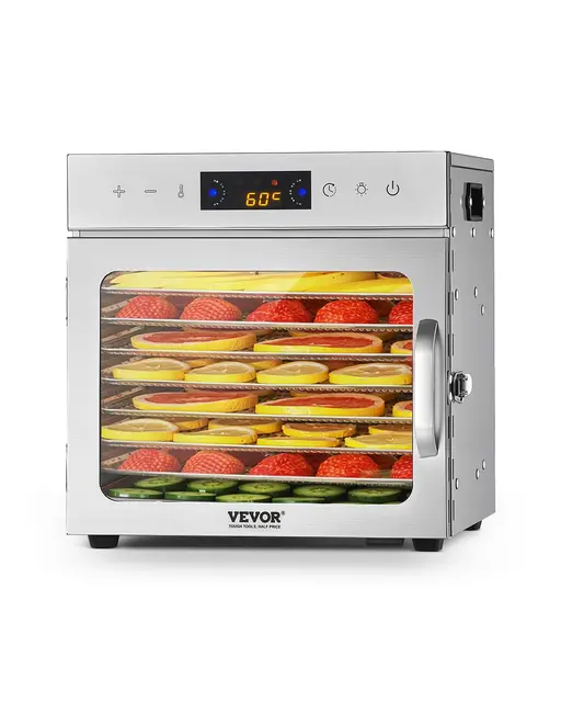 VEVOR Deshidratador de Alimentos 8 Bandejas de Acero Inoxidable Secador de Alimentos Eléctrico 400 W con Temperatura Ajustable y Temporizador de 24 Horas para Cecina, Frutas, Verduras, Hierbas