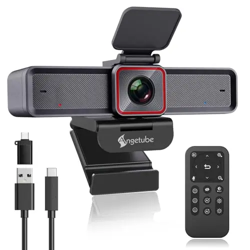Angetube Cámara Web 4K Streaming con Seguimiento AI, HDR, micrófonos duales con cancelación de Ruido AI, Modos especializados USB3.0 Webcam Ideal para reuniones, conferencias, transmisión en Vivo
