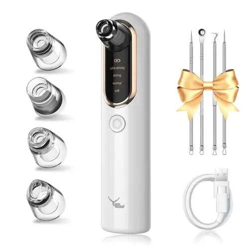 Yccu Succionador de Puntos Negros, Limpiador de Poros Eléctrico, 4 Modos de Limpieza Facial y Nasal, Kit de Espinillas para Eliminar Comedones y Acné Graso