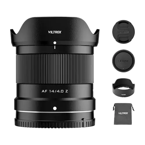VILTROX AF 14mm F4.0 f/4.0 Air fotograma Completo Objetivo para Montura Nikon Z, 112,6° Ultra Gran Angular Enfoque automático STM Prime Lente Compatible con Nikon Z5 Z5II Z50II Z6II Z30 Z8 ZFC ZF
