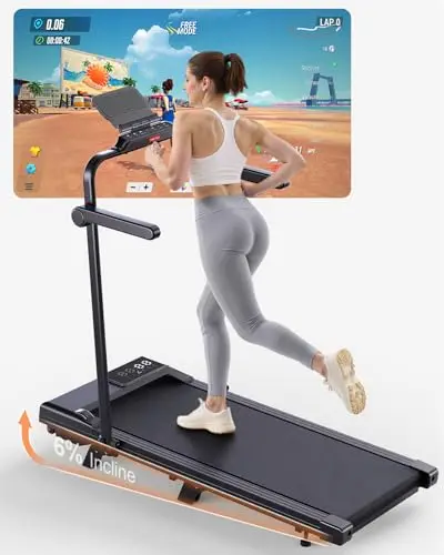 Superun 3,0 HP Cinta de Correr Plegable para el Hogar de Alta Tecnología, 136KG Treadmill, 2-en-1 Cinta de Andar Que Ahorra Espacio con Control App, Cursos de Entrenamiento y Carreras Multi-Curso