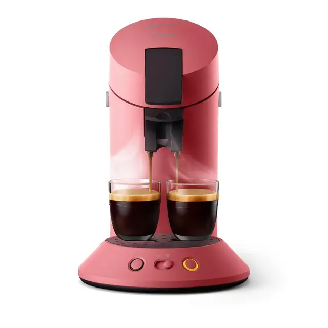 PHILIPS Senseo Original Plus cafetera de monodosis, Selección de Intensidad del Café, Tecnología Coffee Boost, Plástico Reciclado, Rojo Suave (CSA210/35)