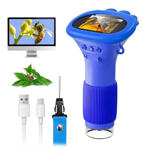 SGAINUL Microscopio Digital para Niños con Pantalla IPS de 2.0'', Recargable 1000x, Electrónico con 8 Luces LED - Regalo para Cumpleaños/Navidad/Año Nuevo（Azul）