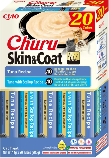 INABA Churu Skin & Coat Snack Cremoso para Gatos Atún