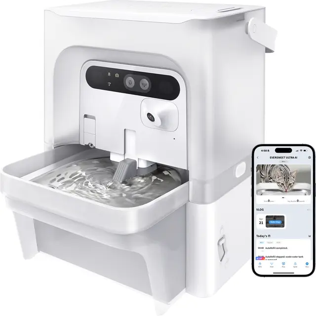 PETKIT EVERSWEET Ultra Fuente para Gatos sin Filtro, con Cámara AI, Separación de Agua Limpia y Sucia, 5L Bebedero Gatos Automático, Sensor de Movimiento, Control de App, Bandeja de Acero Inoxidable