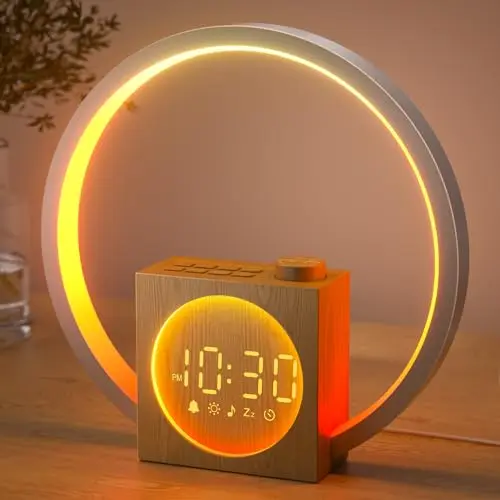 LIORQUE Despertador Amanecer, Despertador Luz Natural Simulación de Amanecer, 12 Modos de Luz, 30 Sonidos Relajantes, Modo de Ayuda para Dormir, Función Alarma y Snooze