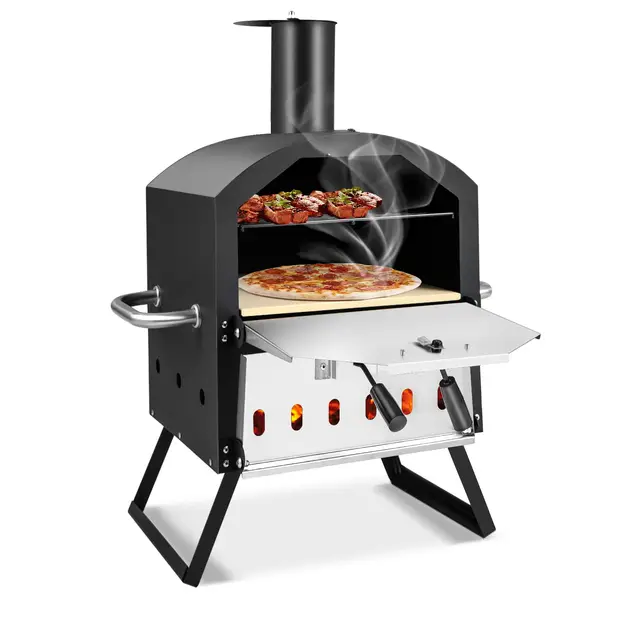 FANTASK Horno de pizza de 2 capas con parrilla, horno de pizza al aire libre, piedra para pizza y patas plegables, pala para pizza, cubierta impermeable