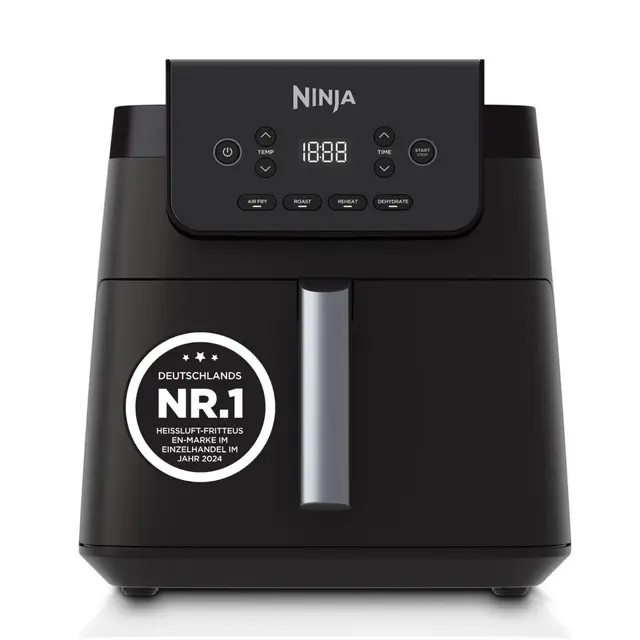 Ninja Freidora de aire,6,2 l, Sin aceite, Cajón familiar, Asa, Fríe con aire, Deshidrata, Calienta, Digital, Cocina sin descongelar, Antiadherente, Lava cesta/rejilla en lavavajillas, Negro, AF170EU