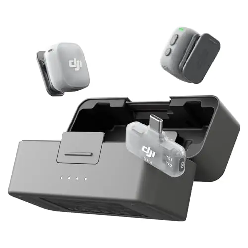dji Mic Mini 2 (2 TX + 1 RX móvil + Estuche de Carga), micrófono inalámbrico para móvil iPhone 17/16/15 y Android/Tableta/PC, conectar y Listo, batería de 90 h, transmisión hasta 300 m, Vlogs