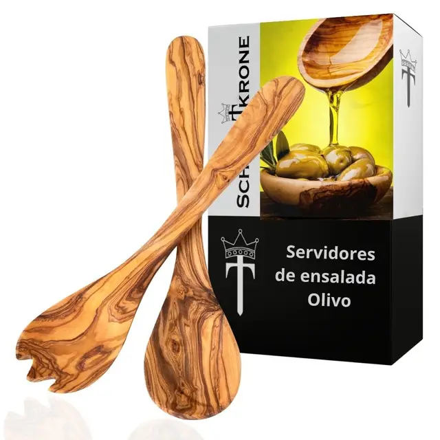 schwertkrone cubiertos ensalada madera