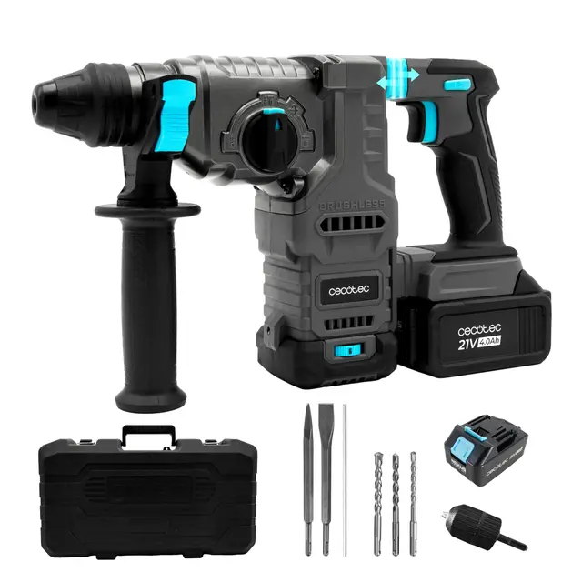 Cecotec Martillo Perforador Demoledor - PowerForce 8000 ShockAbsorber Killer - SDS Plus, Batería NEX21, Motor Brushless, Shock Absorber, Percutor 3J, Adaptador Brocas, Maletín, Brocas y Cinceles