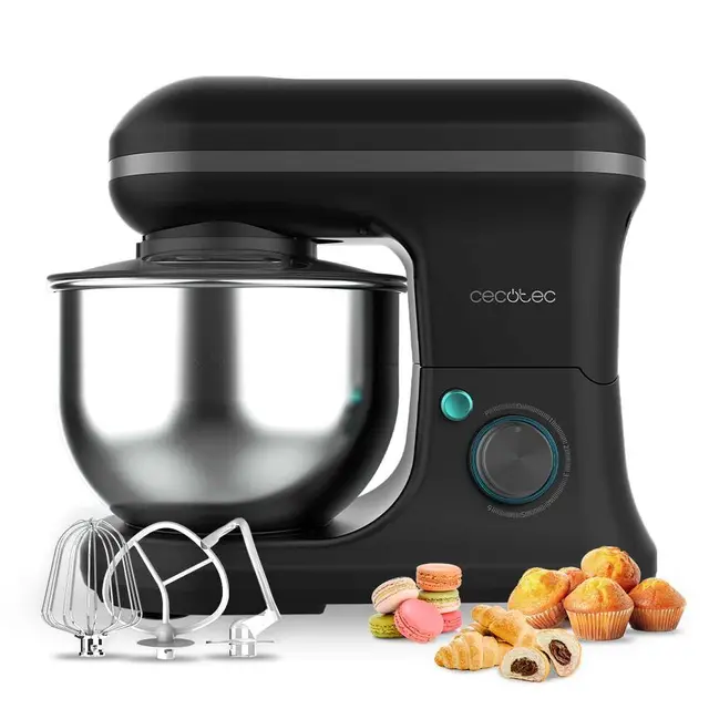 Cecotec Batidora Amasadora Cecomixer Merengue 5L 1200 Black, 1200 W en 6 Niveles, 5 Funciones, Movimiento Planetario, Diseño Elegante, Bol de Acero de 5 L y Accesorios para Batir y Amasar